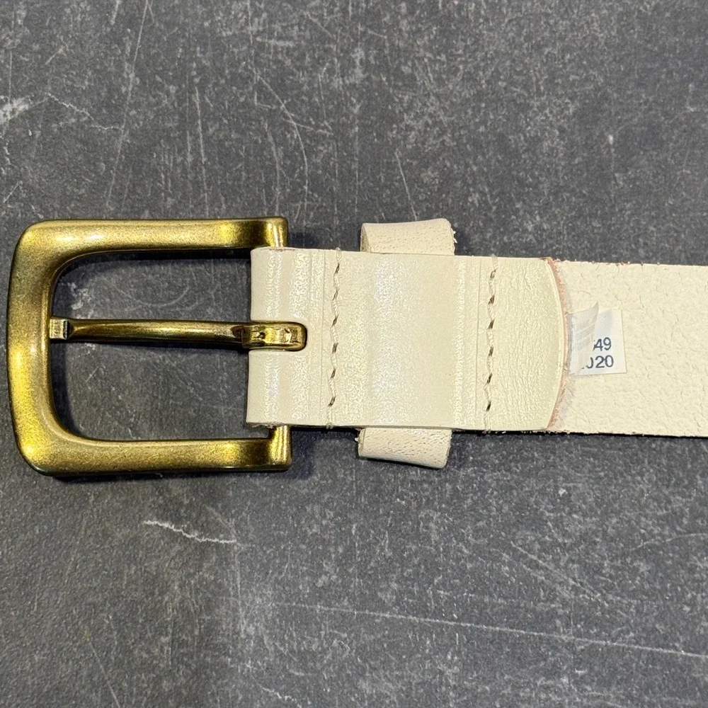 Women American Eagle Belt | Size 34 (10-12) | Cream Braided Leather Brass Buckle